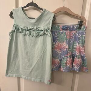 Ruffle Butts Light Green Ruffle Tank Top and Floral Skirt